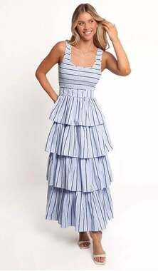 Petal & Pup Waverly Maxi Dress in Blue Stripe with Smocked Bodice Sz. XS